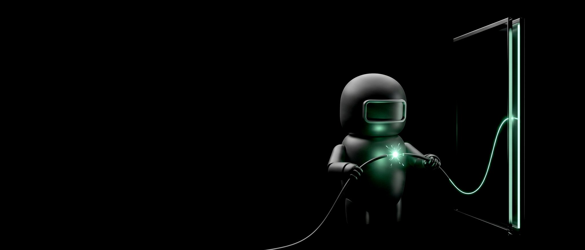 Un pequeño robot une dos cables y la luz verde llega hasta un panel de cristal: un conector que deja a un agente operar la plataforma